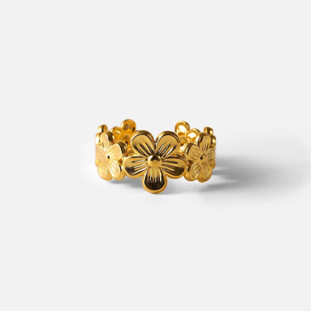 18k Gold Floral Adjustable Ring
